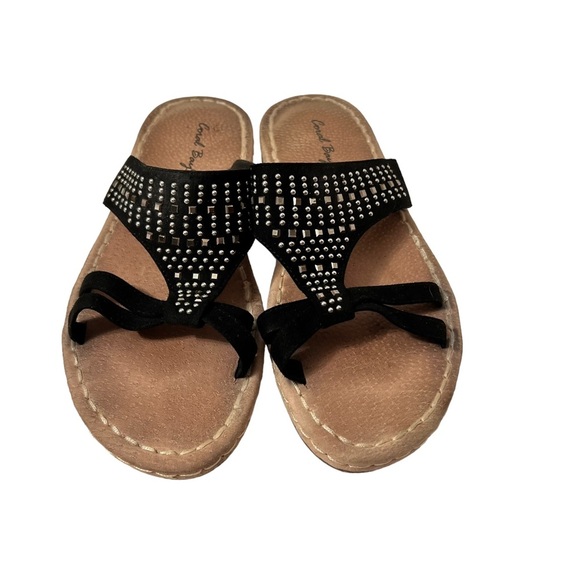 Coral Bay Paxton Women’s Black Sparkle T-Strap Low Wedge Sandals Size 9M - Picture 6 of 7